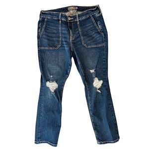 Torrid Boyfriend Jeans Denim Size 12 R Mid Rise Cargo Front Distressed Blue